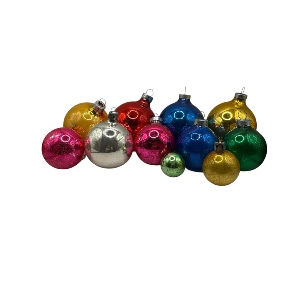 VTG Christmas Ornaments Balls Shiny Brite Japan Solid Color Set‎ of 11 USA Read